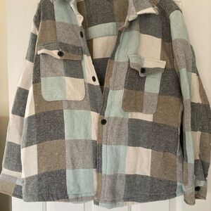 Zara Plaid Shacket in Blue, Beige & Gray and Brown